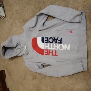 The North Face Gray Hoodie with Red and Blue Logo